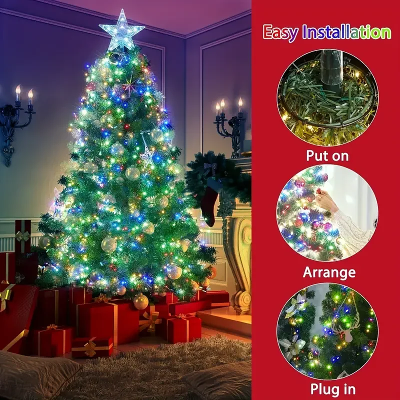 6ft/1.8m 400-LED Smart Christmas Lights Custom Text/Patterns Music Sync Remote Indoor Outdoor Holiday Decor (No Tree)