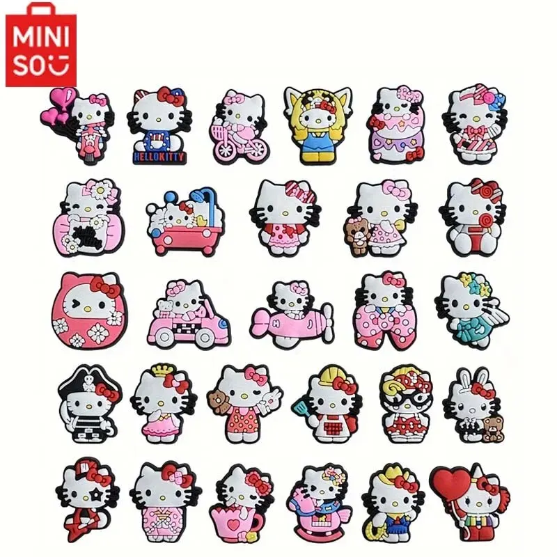 MINISO 28pcs HelloKitty Shoe Decorations Accessories Charms For Clogs Bogg Bag Bubble Slides Sandals, Gift Idea for Birthday