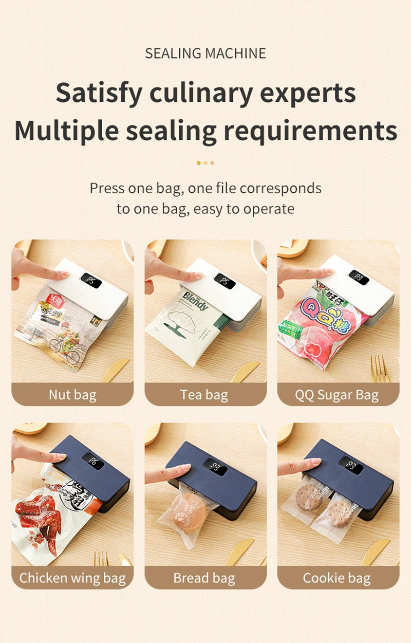 Mini Bag Sealer Handheld Plastic Bag Heat Sealing Machine USB Rechargeable Food Package Clip Bags Sealer Plastic Bag Heat Sealer