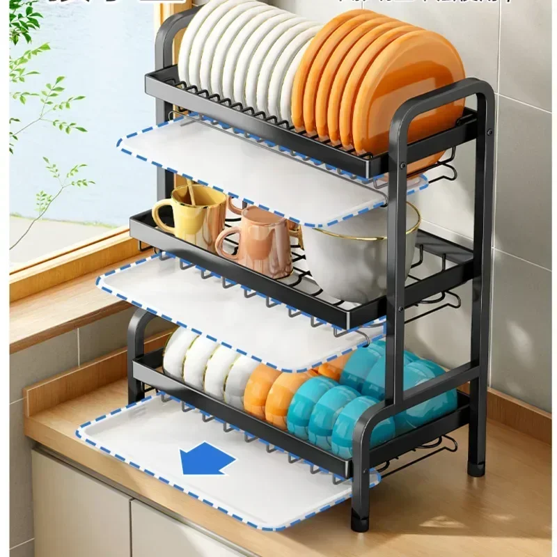 2025NEW Multi Layer Kitchen Utensil Dish Drying Rack Bowl Racks Large Rust-proof Dish Drainer with Utensil Holder kitchen items