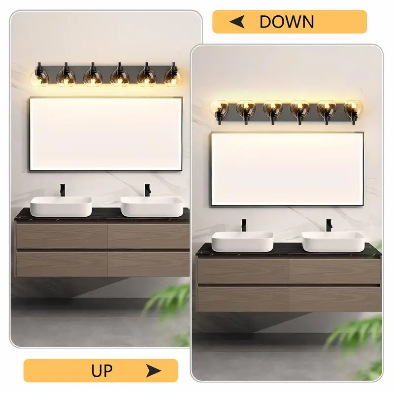 تركيبات إضاءة خشبية ريفية مكونة من 6 أضواء للحمام، شمعدانات إضاءة مرآة مع ظلال زجاجية، مثالية لغرفة المعيشة، #5
