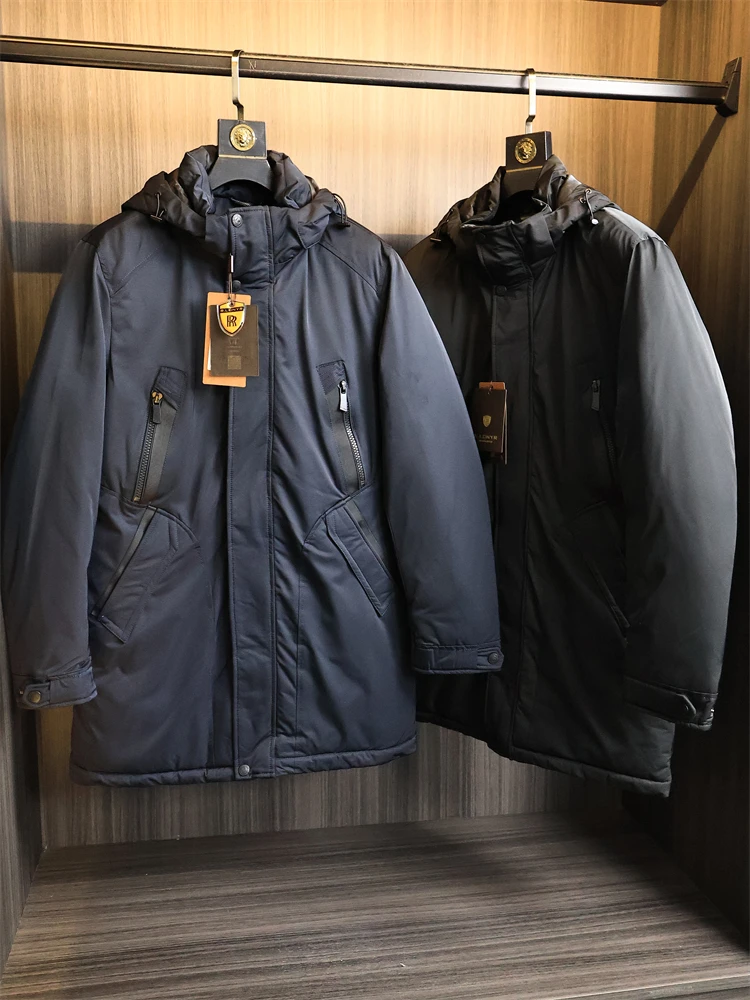 

Outdoor Order! Windproof Waterproof! Autumn Winter Thiened Quilted Cotton Jaet Men's Mid-Length Hooded Cotton Coat