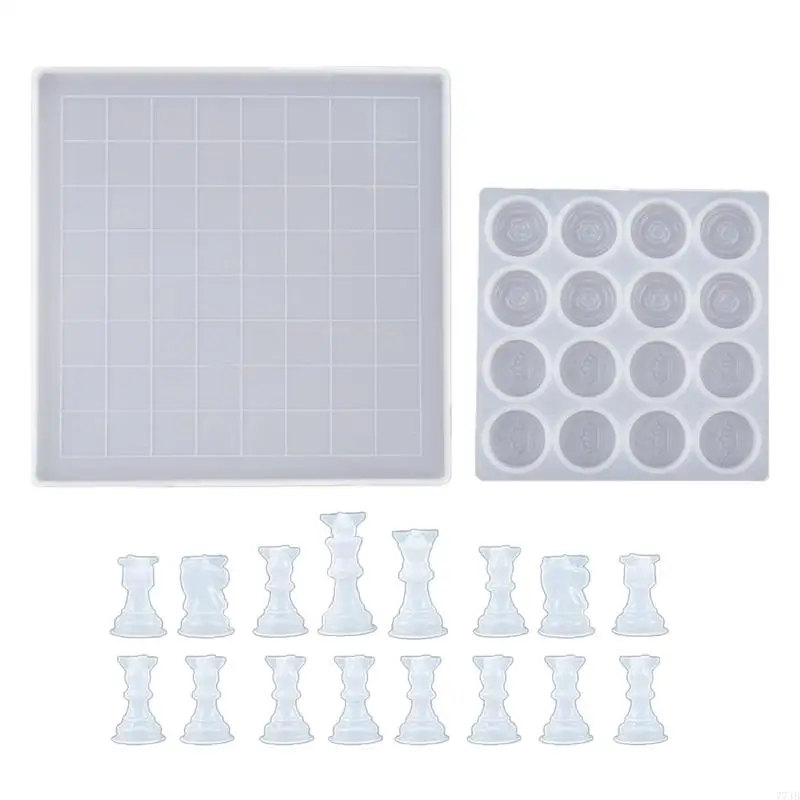 

77JB 18 Pcs/set Checkers Board Silicone Mold 3D Chess Crystal Epoxy Casting Mold for Family Party Board Games Home Decoration