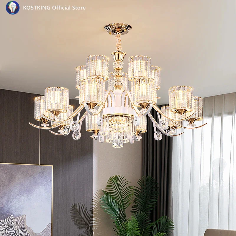LED European Style Living Room Hanging Lamp Modern Simple And Atmospheric Crystal Lamp Arm Emitting Light Luxurious Dining Room
