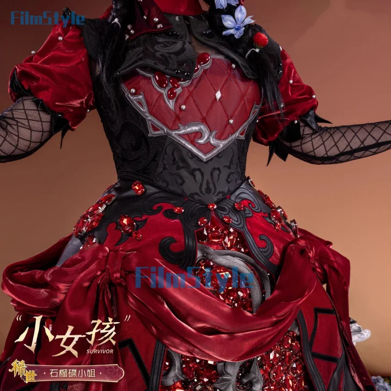 Identity V Little Girl Miss Pomegranate Plate Cosplay Costume Dress Uniform Headwear Glasses Memory Halloween for Women Men Prop