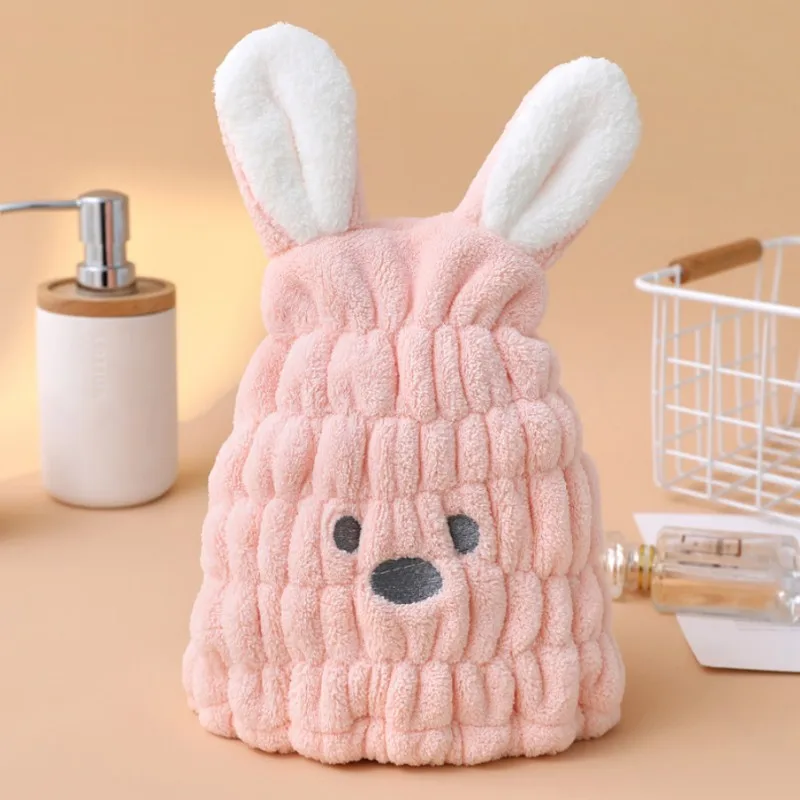 Coral Fleece Hair Towel Super Absorbent Quick Dry Child Cute Animated Drawing Baby Rabbit Ears For Girls Princess Style