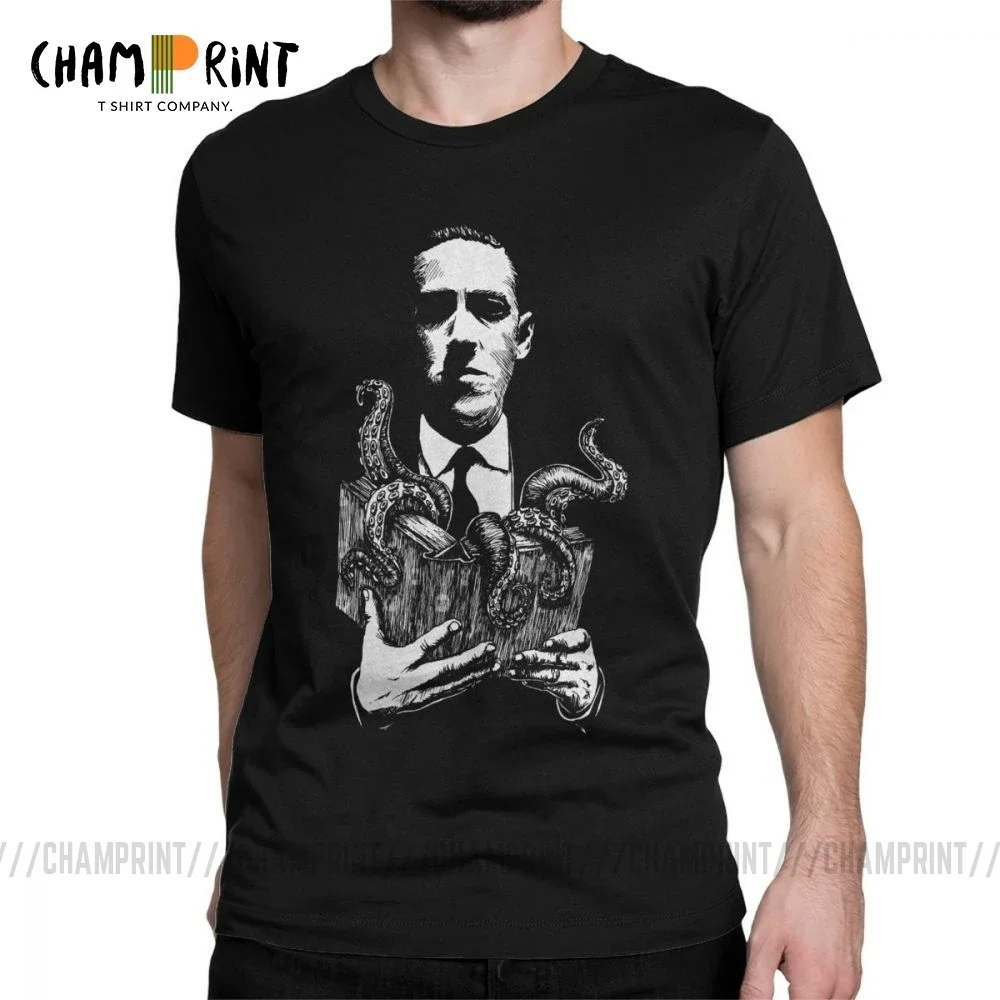 

Мужские футболки с надписью «Time With Lovecraft», Классическая винтажная футболка Cthulhu Lovecraftian с ужасом, футболка из чистого хлопка, летняя одежда