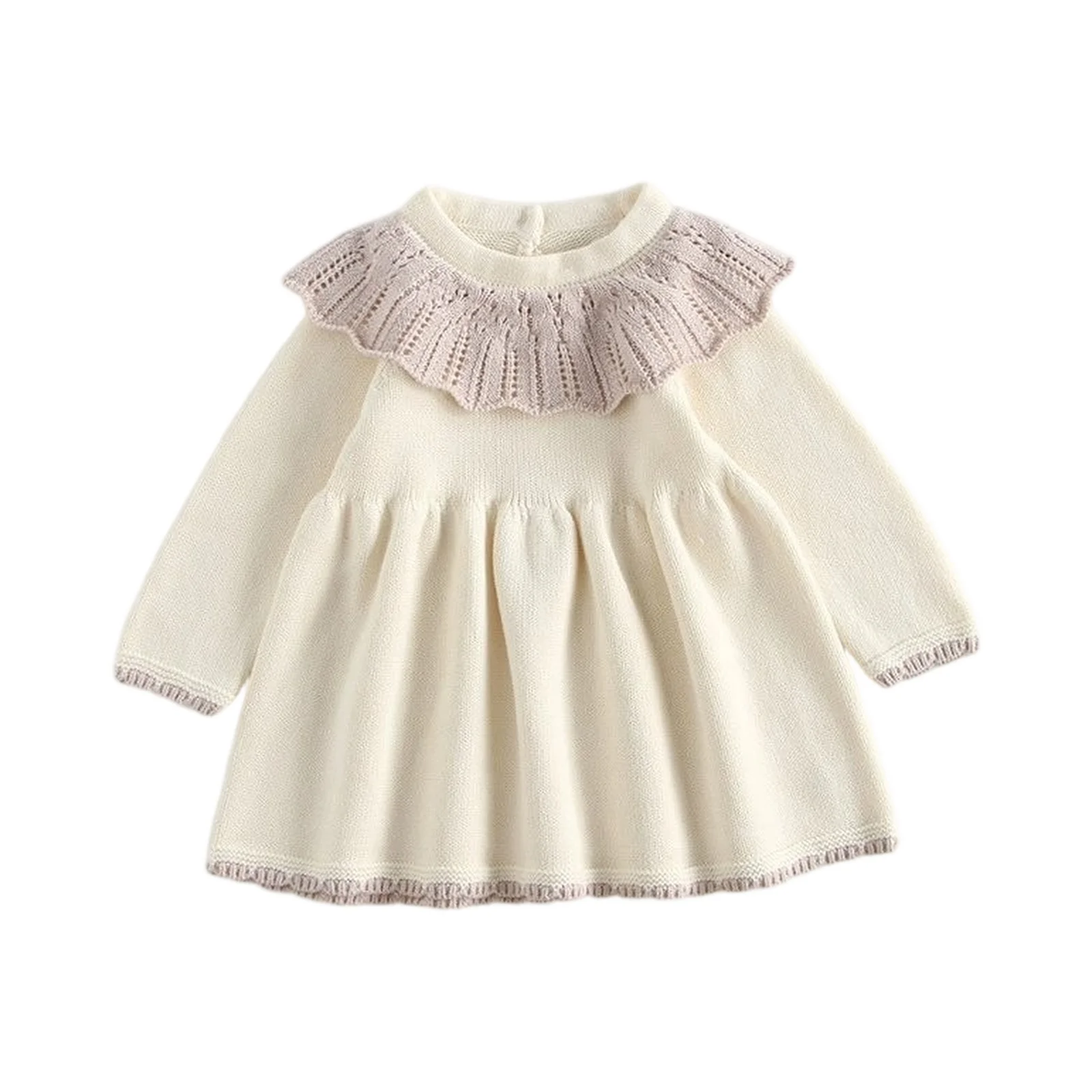 

Fashion Simple Design Sweater Dress Adorable Round Neck Long Sleeve Dress Solid Color Girl's Knitted Clothing Outfit 2025
