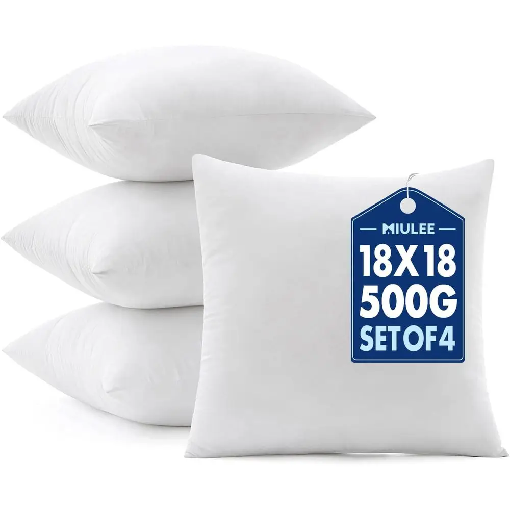 

Pillows Inserts, Pack of 4 18x18 Inch 100% Virgin Microfiber Filling Throw Pillows or Bed Couch Sofa