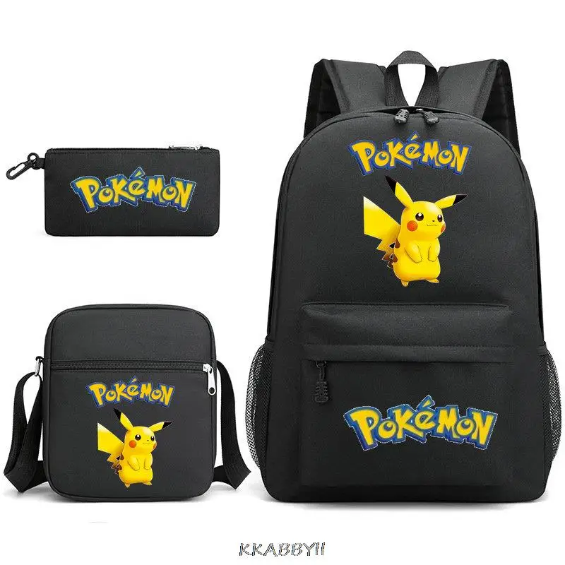 Pokemon Go Backpack 3pcs Cartoon Pikachu Casual Backpack For Teenagers Women Men Large Capacity Laptop Schoolbags