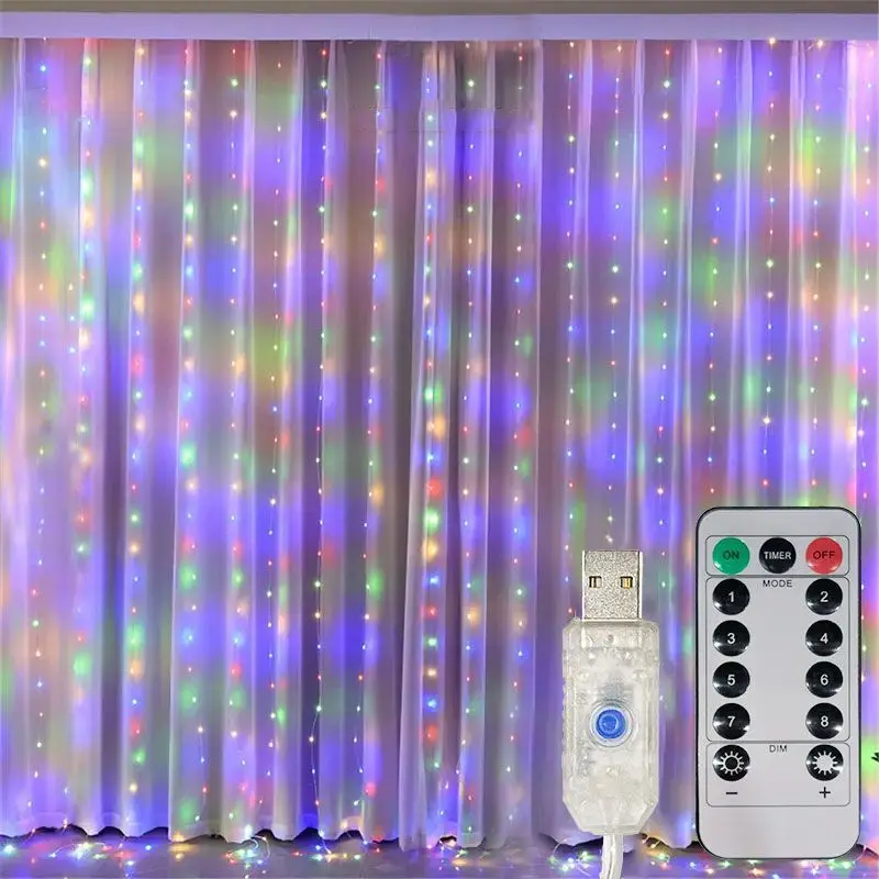 Curtain LED String Lights USB Plug-in with Remote Control Holiday Wedding Christmas Decoration Indoor Bedroom Home Party Lights