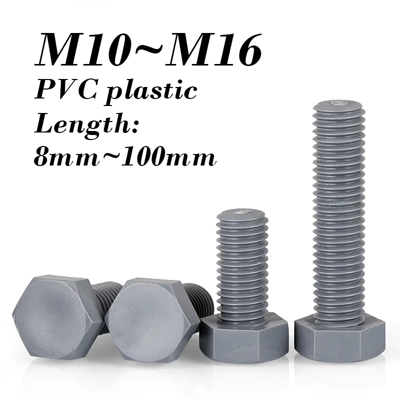 2/5/10 Pcs Polyvinyl Chloride Insulated External Hexagon Screw M3 M4 M5 M6 M8 PVC Grey Plastic External Hex Head Screw