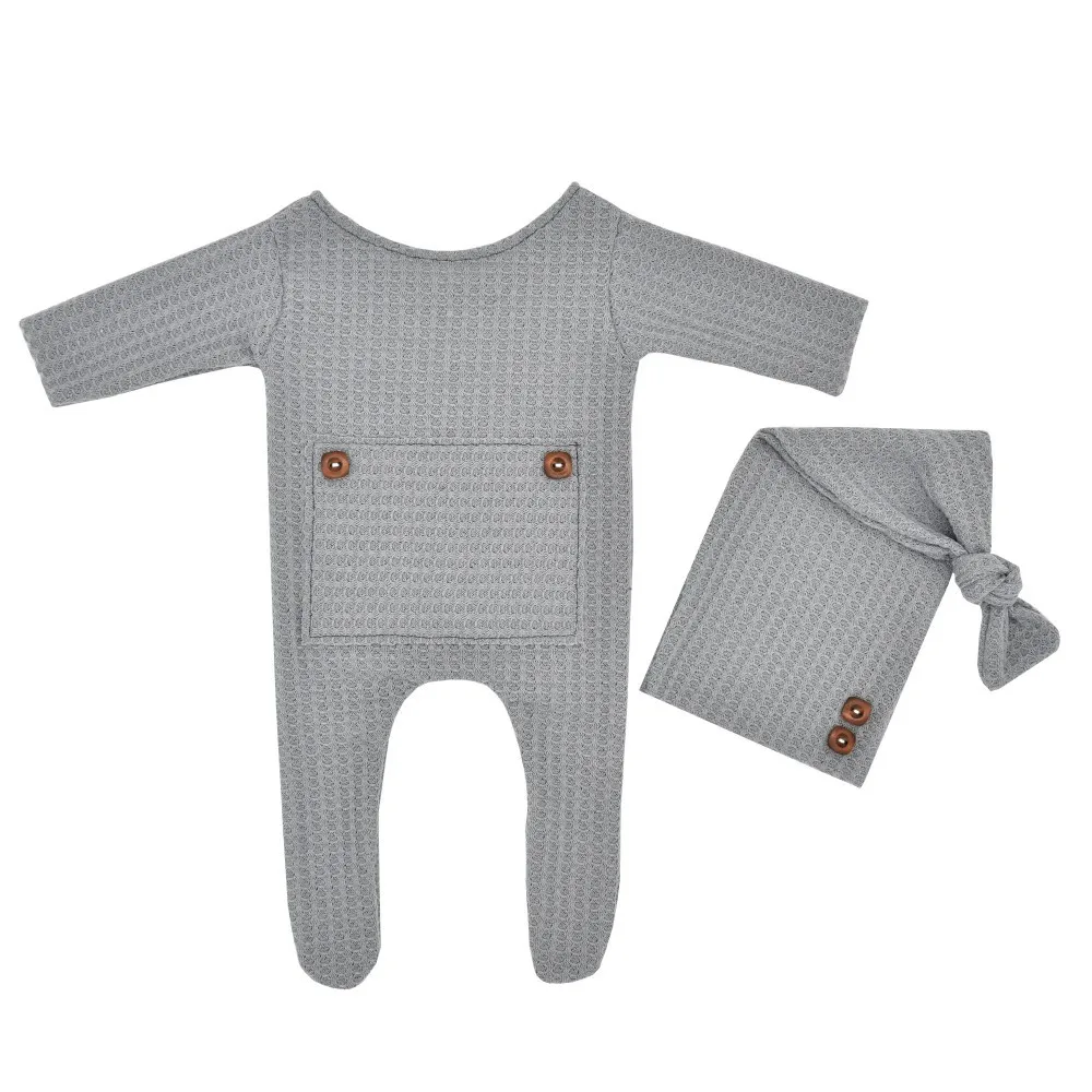 2Pcs Newborn Photography Props Crochet Outfit Baby Romper Hat Set Infants Photo Cap Jumpsuit Bodysuit Clothin