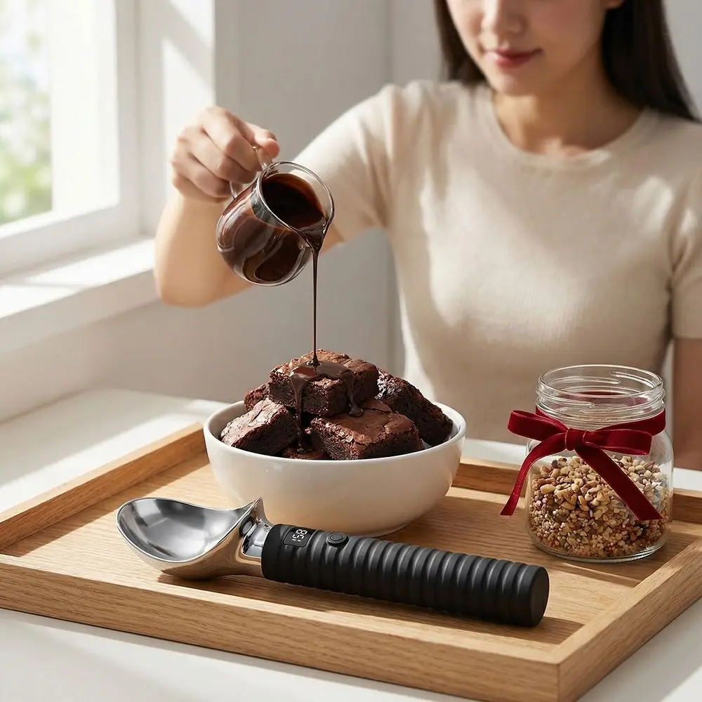

USB Rechargeable Heated Ice Cream Scoop Adjust Temperature LED Display Self Warming Dessert Gadget Comfortable Grip Rust-proof