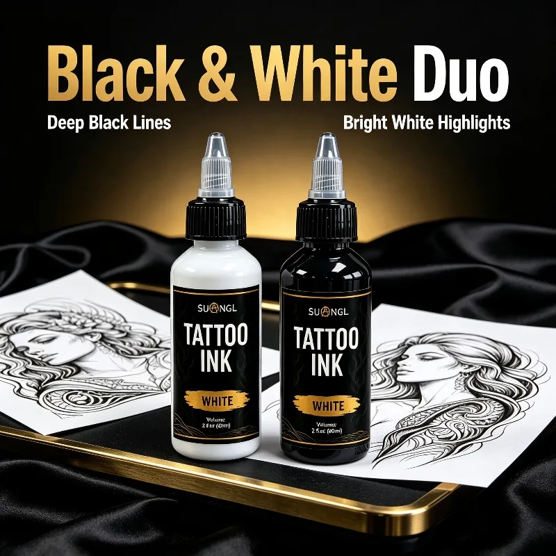 Tattoo Pigment 1/2oz 30ml Triple Black White Ink Colorant for Body Art Drawing Permanent Makeup Microblading Tattoo Supplies