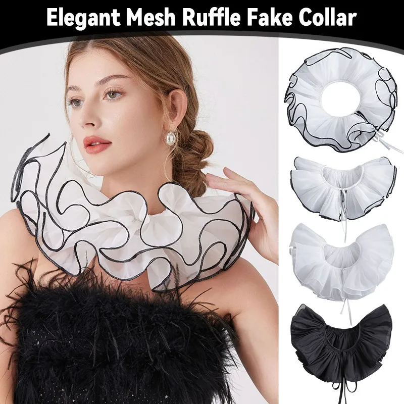 Victorian Neckwear Elegant Mesh Ruffle Layer Fake Collar Party Neckwear Cosplay Costume Accessorie Shirt Blouse Tulle Neck Decor view 3