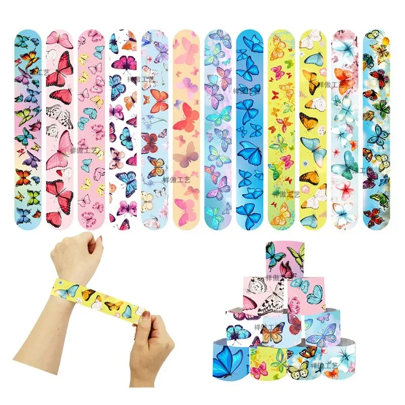 24pcs of Butterfly Slap Bracelet Retro Printed Bracelets Party Decorations Happy Children's and Girls' Birthday Party Discounts