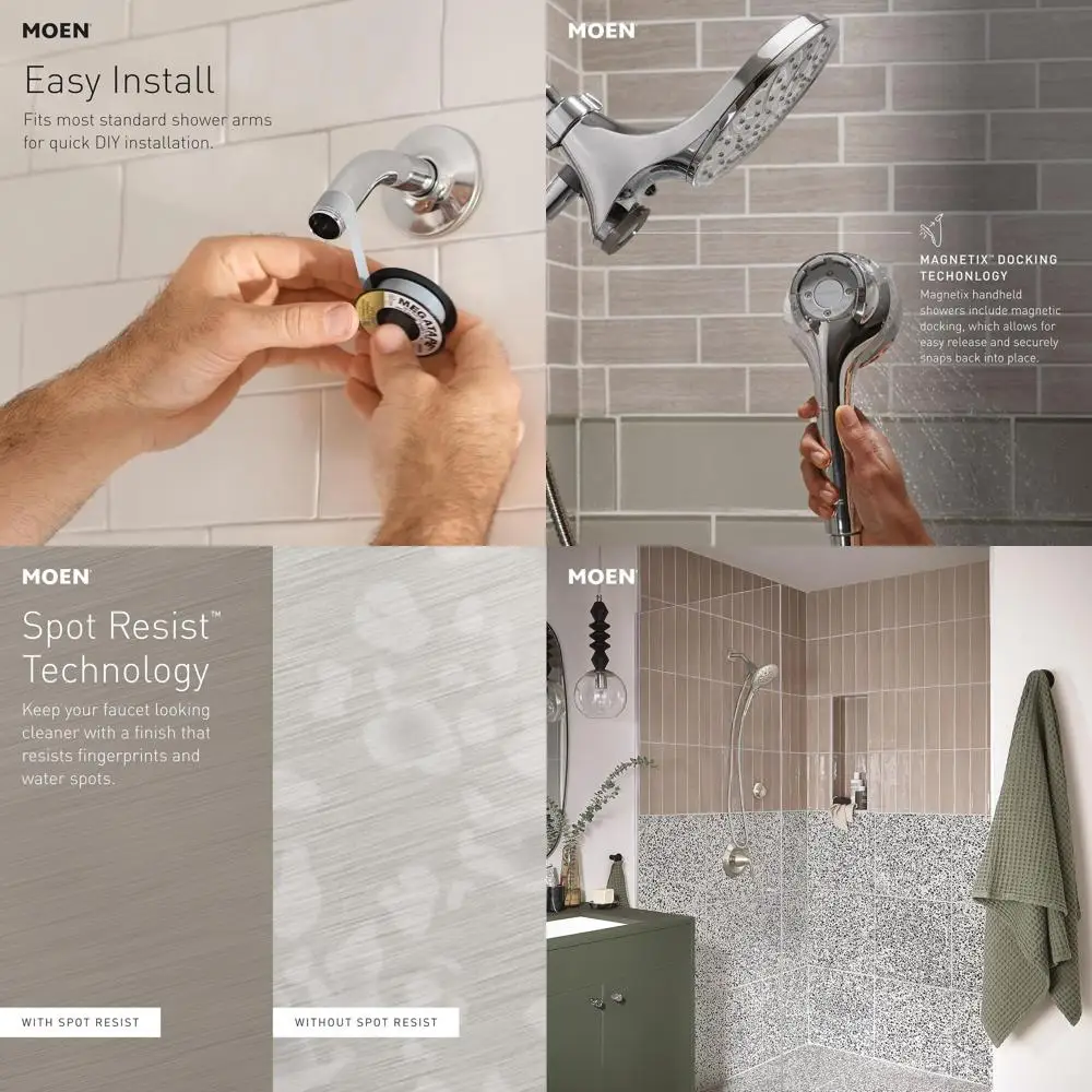 

6-Function 5.5 Removable Handheld Shower with Nickel Finish & Magnetic Dock, Model 26112SRN