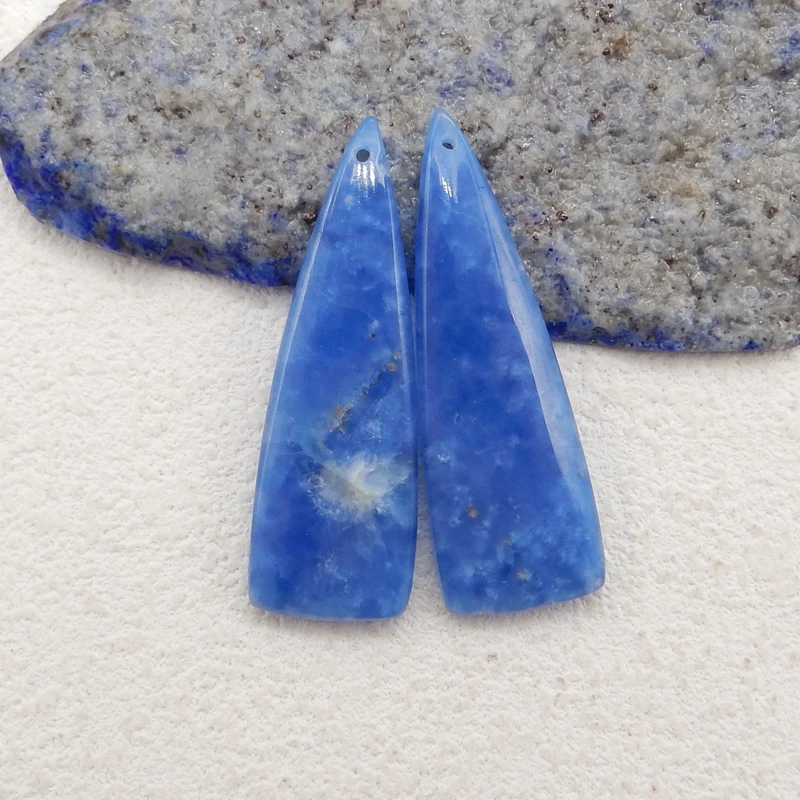 Semiprecious Handmade Stone Blue Onyx Fashion Triangle Earring Bead Accessories For Women 40x13x4mm 6g