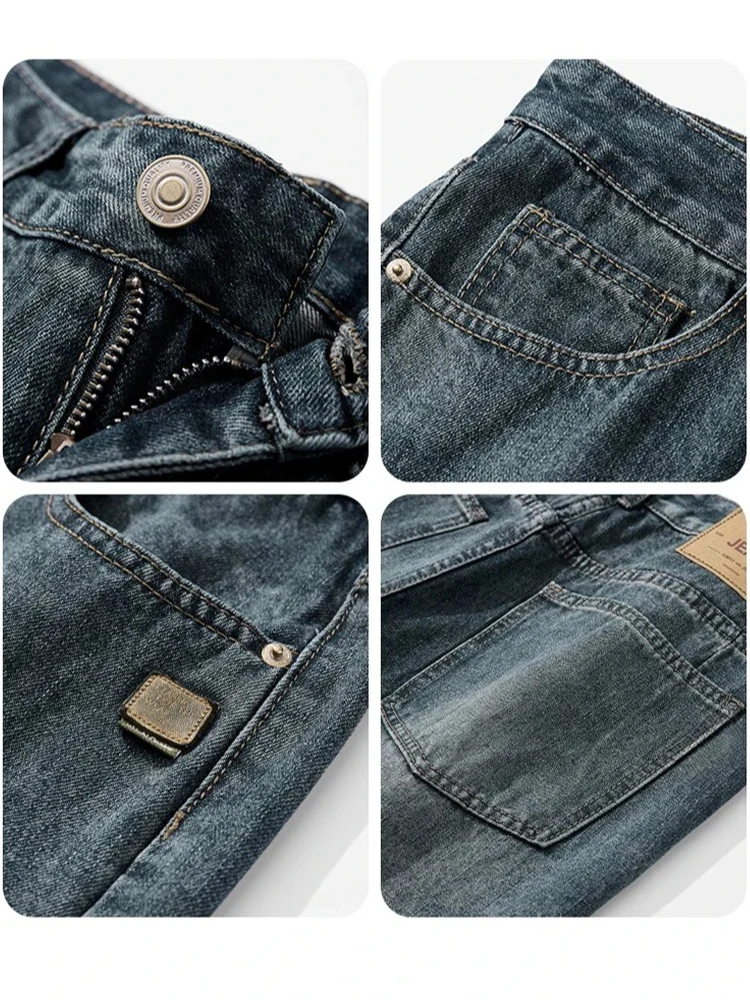 Calças Jeans Americanas Retrô de Primavera e Outono para Homens, Moda Streetwear Coreana, Calças Largas e Soltas de Denim