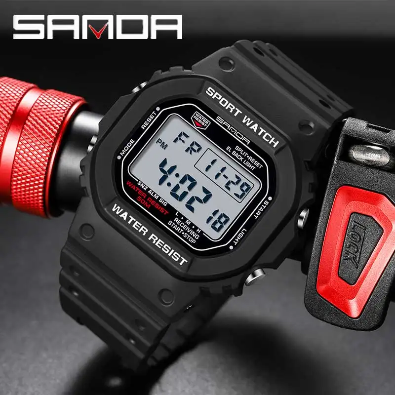 SANDA G Style Digital Watch Men Outdoor Waterproof Sports Wrist Watches For Men Running Stopwatch Military LED Electronic Clock