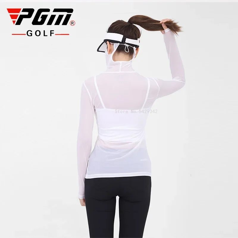 Pgm Women Anti-Uv Shirts For Golf Long Sleeve Summer Sunscreen Golf Tops Ladies Ice Silk Underwear With Mask Cooling Sportswear