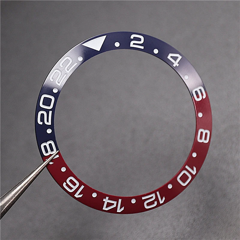 High Quality 38mm Red Blue Ceramic Bezel Insert With Silver Fonts For Gmt Ii Watch Case Ar Clean Factory Original Replacement