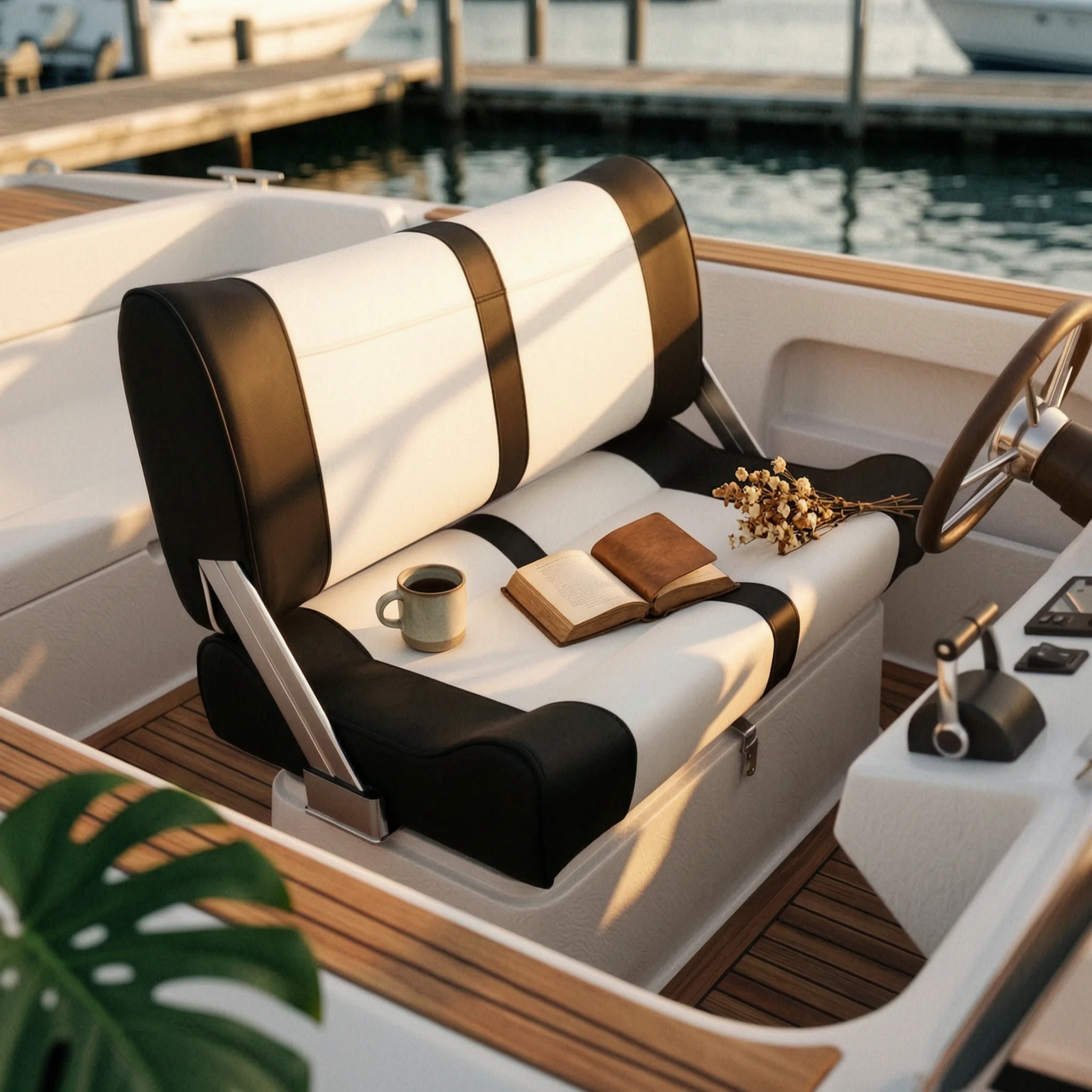 Boat Skipper Chair Contoured Boat Seat with High Backrest Helm Seat Padded Marine-Grade for Anglers, Yachts, Speedboats
