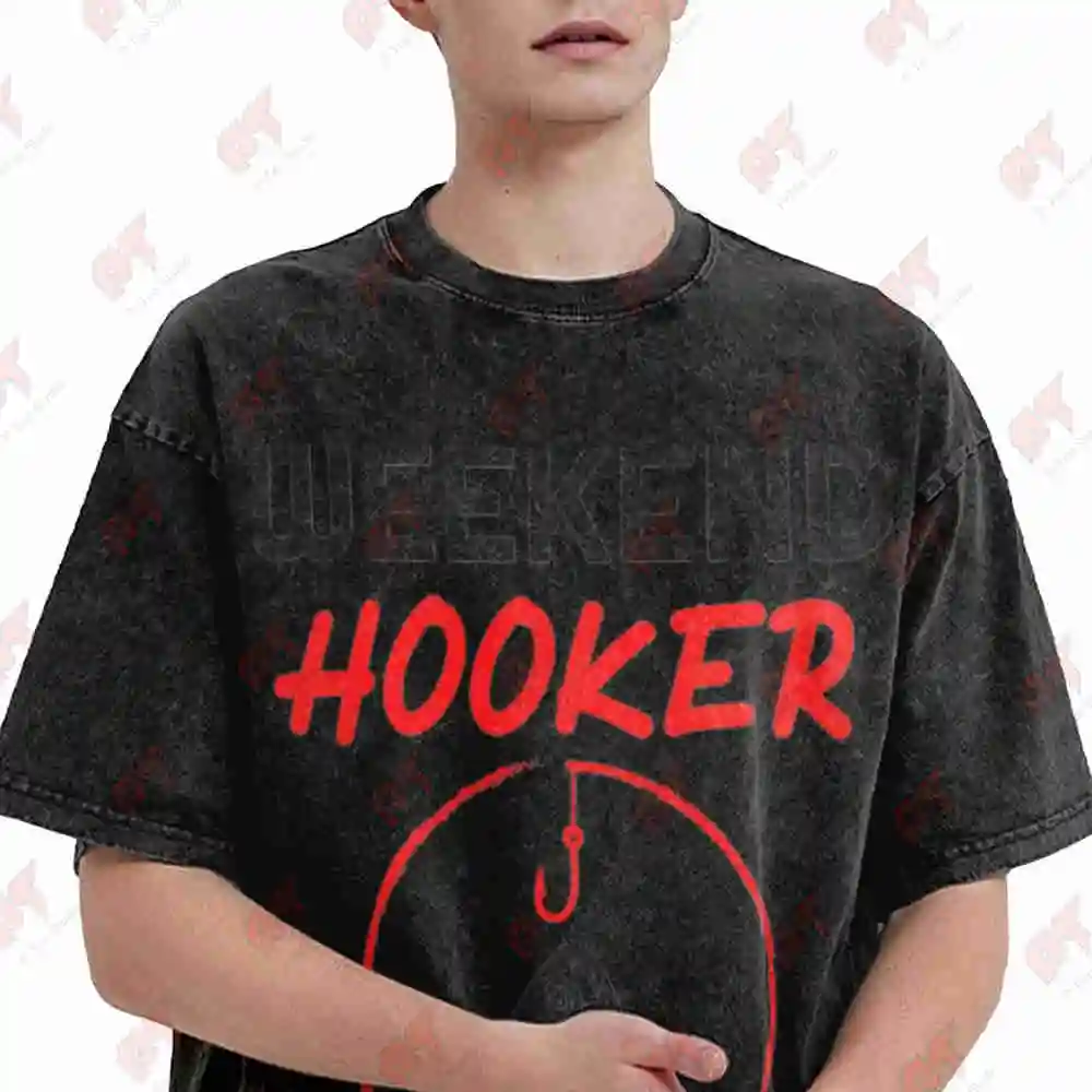 Weekend Hooker Fish Fishy Funny Saying Vintage Washed Tee Pure Cotton T-Shirt