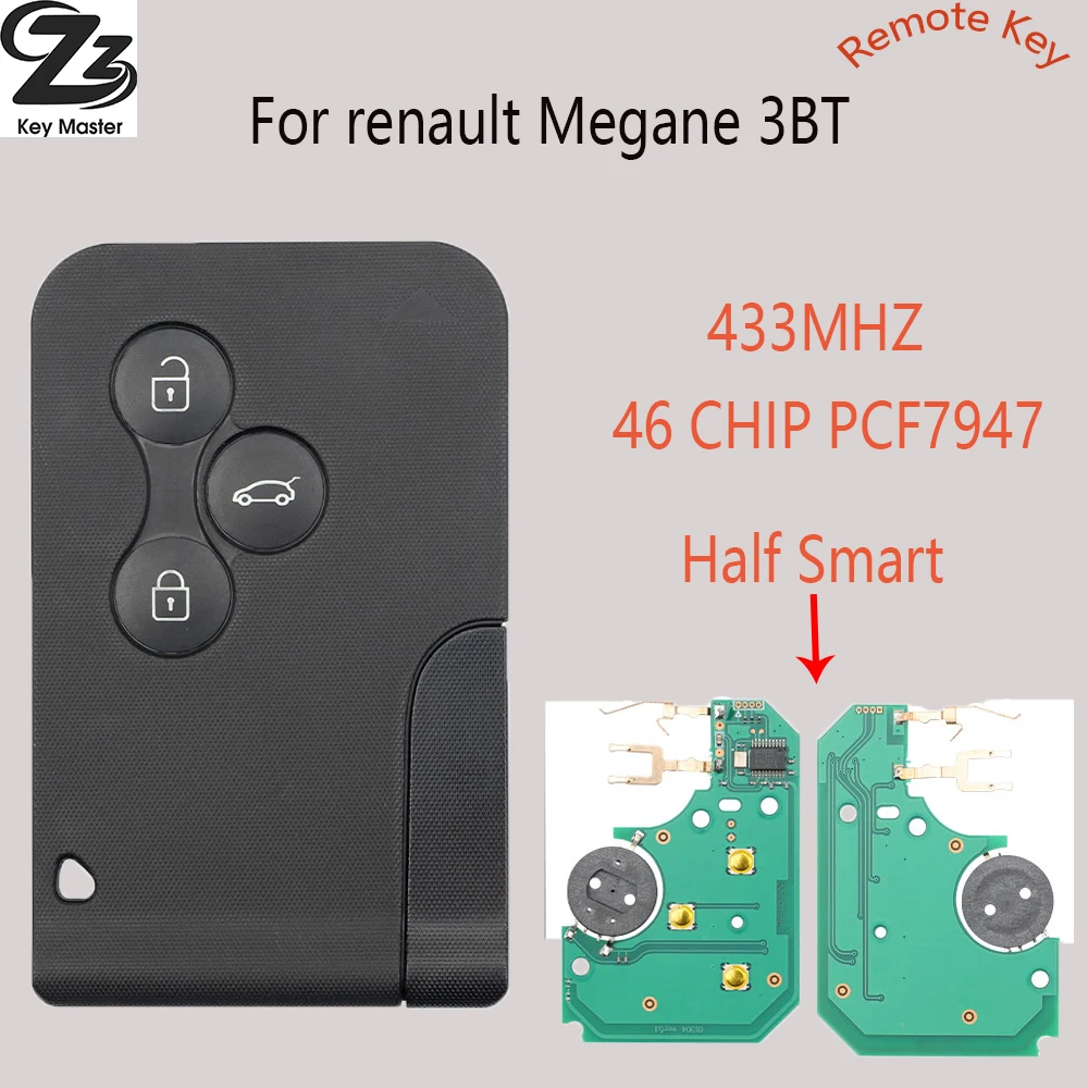 

Zz 433MHZ ID46 Chip Half Smart Car Remote Control Key For 2003-2008 r Renault Megane 2 Laguna 2 Grand Scenic 2
