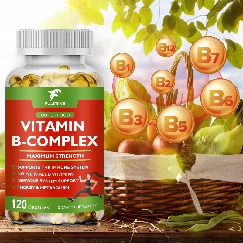 Suplementos vitamínicos del complejo B, ácido fólico y biotina, B12, B1, B2, B3, B5, B6, B9