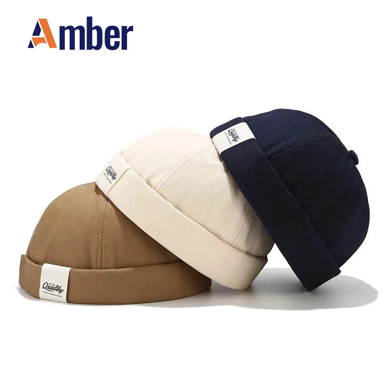 

Amber Docker Cap Without Visor Brimless Caps Men Beanies Dome Soild Color Adjustable Skullcap Summer Hip Hop Bobble Hat Fashion