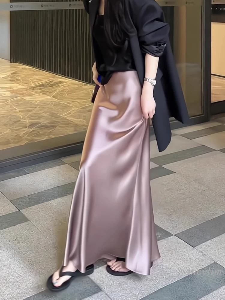 High Waist Slimming Long Skirt Women\'s Acetate Satin Sheath Fishtail Skirt Spring and Summer Draping Skirts 2024