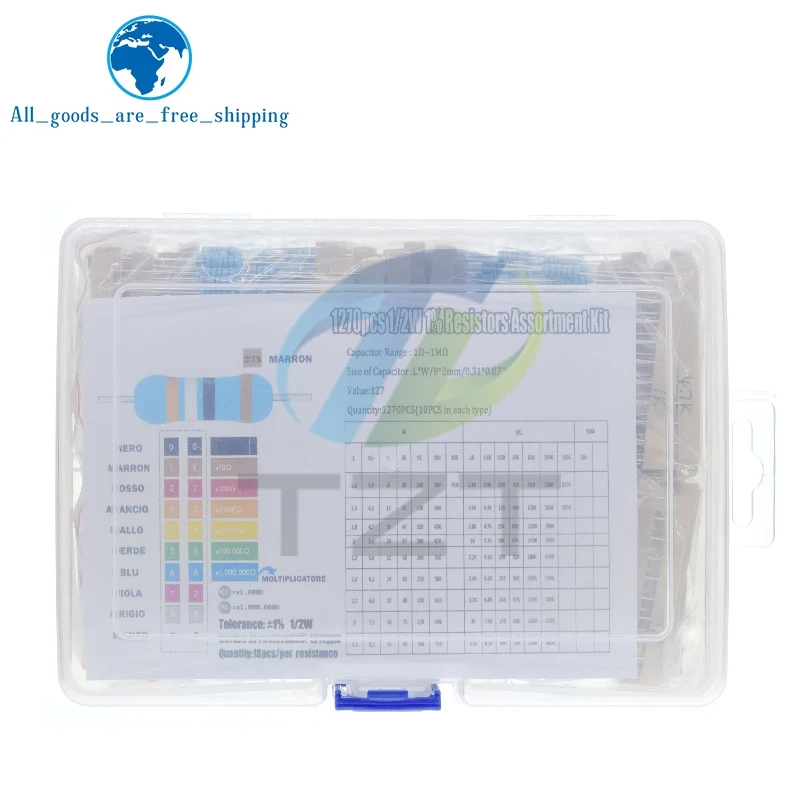 Imagem -02 - Tzt Metal Film Resistor Sortimento Kit 127 Valores 1270 Pcs 2w 0.5w 1r 1m Ohm