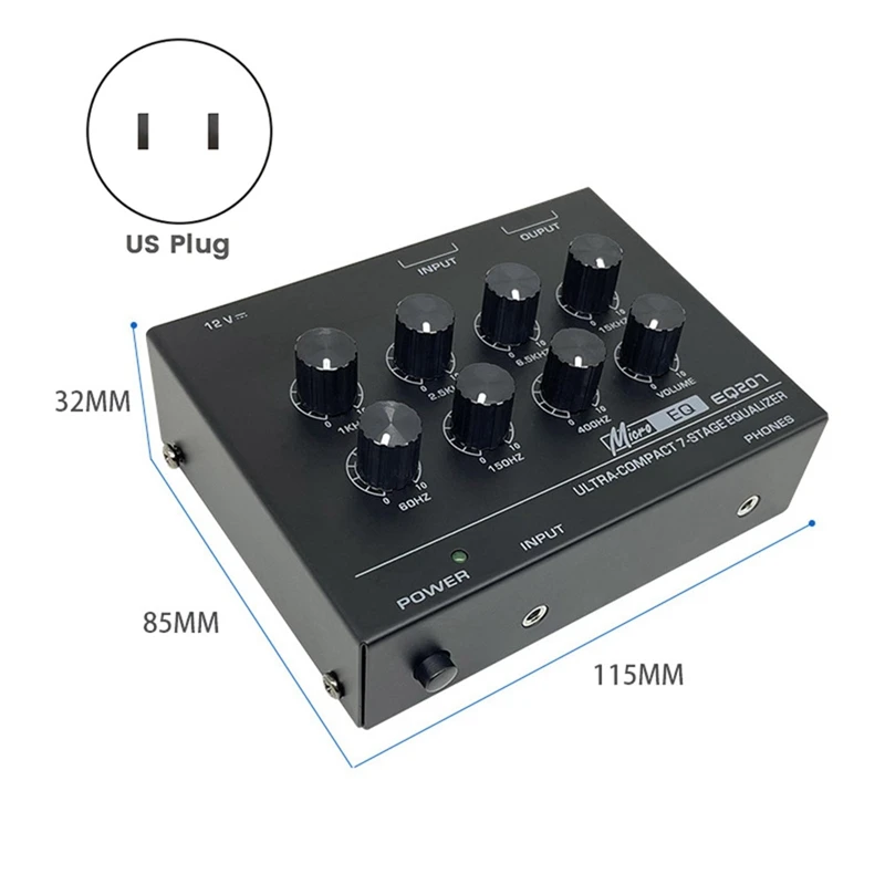 Preamp EQ207 7 Band Equalizers Sound Modifiers DC12V Power Input Audio Mixer