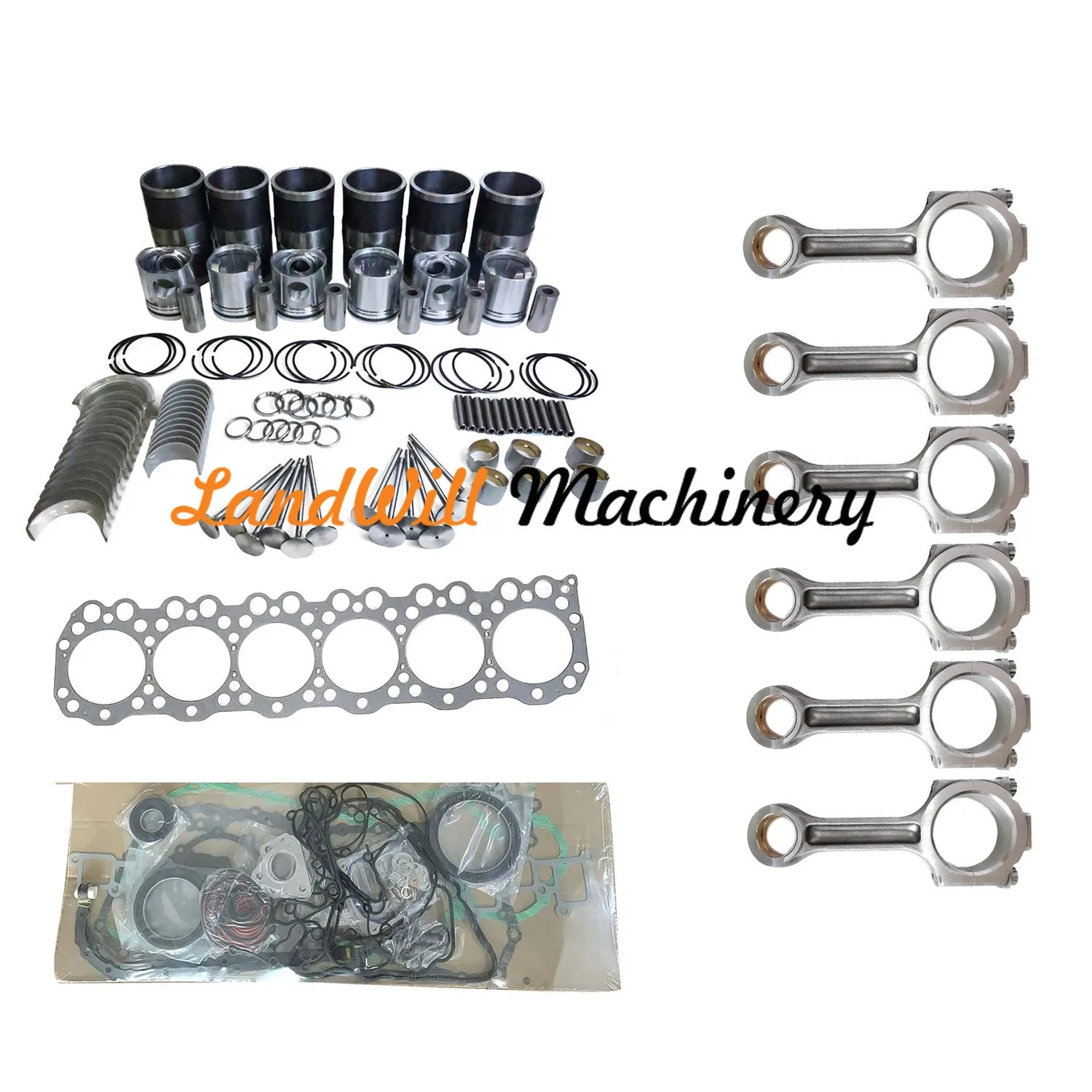 Overhaul Rebuild Kit + 6pcs Connecting Rod Fits For Hino P11C Engine