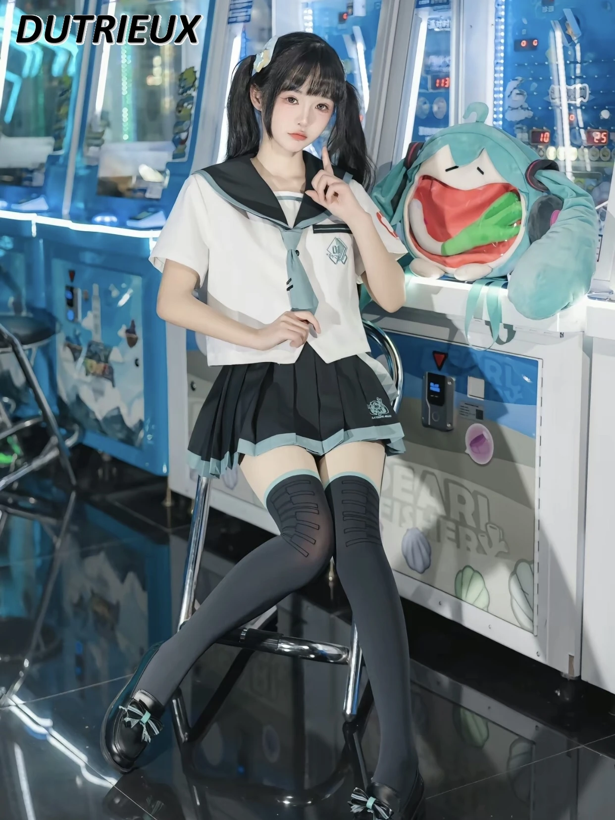 Japanese JK Uniform Short Sleeve Sailor Suit Short Sleeve White Shirt and Short Pleated Skirt Preppy Style Student Cute Cos Set