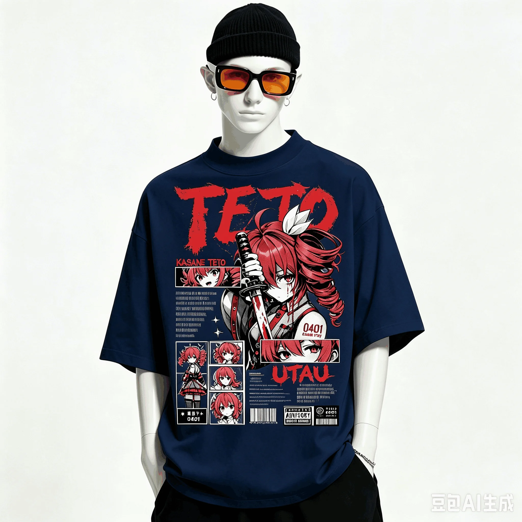 Kasane Teto Übergroßes Unisex-T-Shirt mit Grafikdruck und Rundhalsausschnitt für Männer und Frauen, hochwertige Y2k-Kurzarm-Streetwear aus weicher Baumwolle – Detail 21