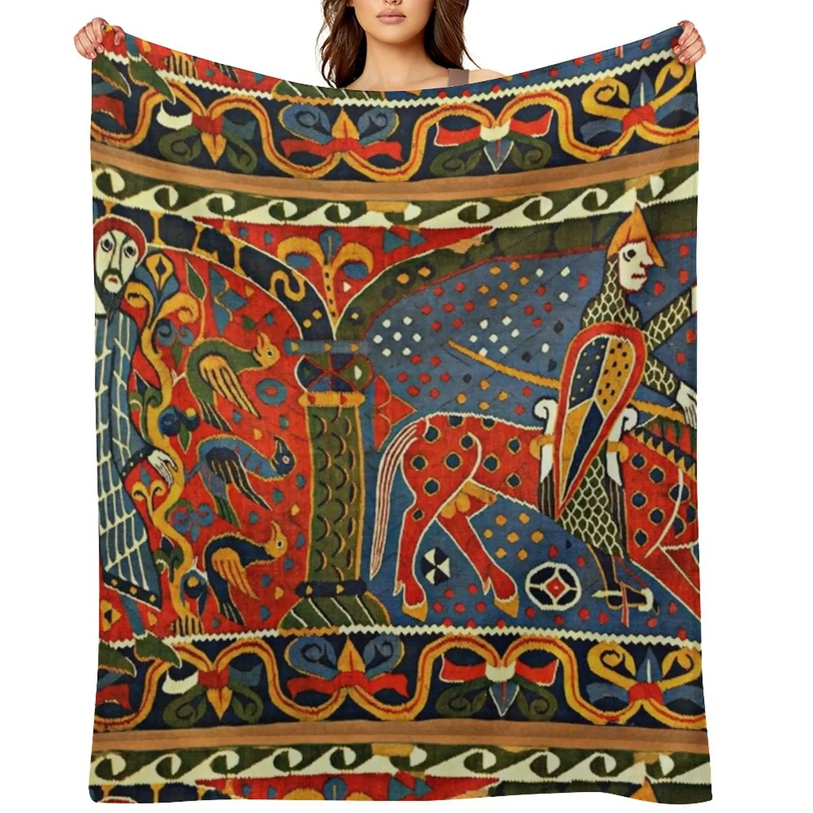 

NORWEGIAN BALDISHOL TAPESTRY , Medieval Knight Horseback Throw Blanket Plush Bed linens Camping Hairys Blankets