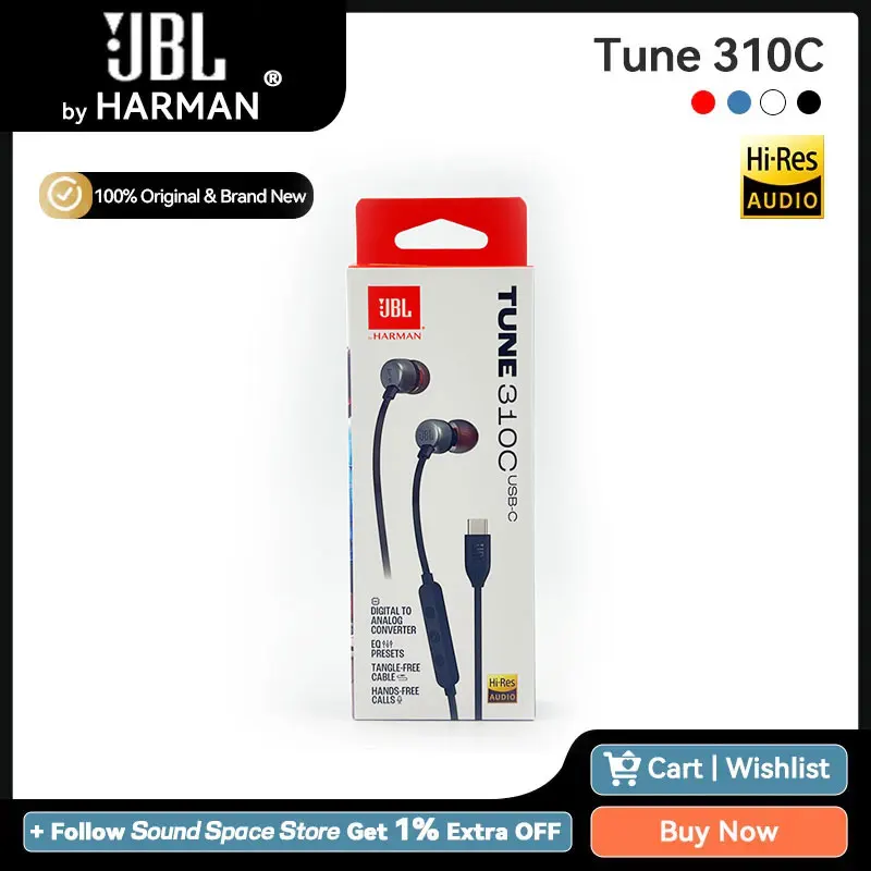 JBL TUNE 310c T310C USB-C Wired Hi-Res In-Ear Headphones Type-C Earphone With Microphone