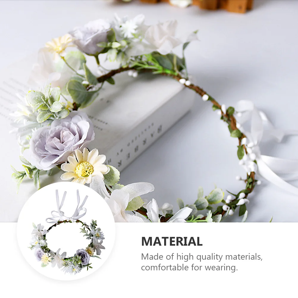 

1pc Simulate Flower Headdress Women Hair Wear For Wedding Party Photo Props Bridal Hairband Garland Headpiece Handmade Wreath