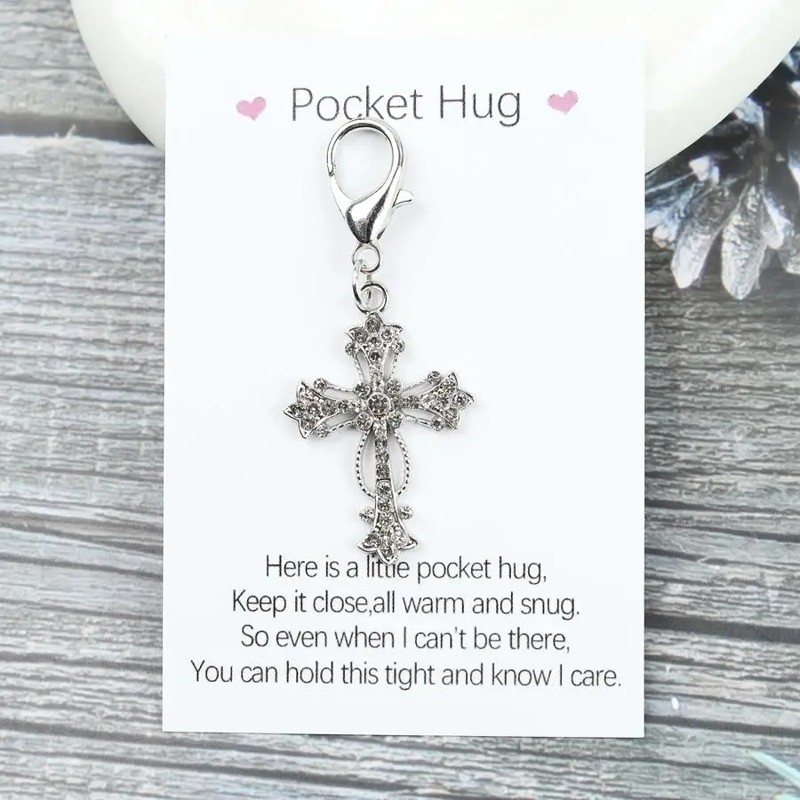 1/5/10/20/50/100pcs /s Motivational Cross Keychain for Unisex with Pocket Hug Card - Shiny Metal Design, Perfect for Bags, Backp