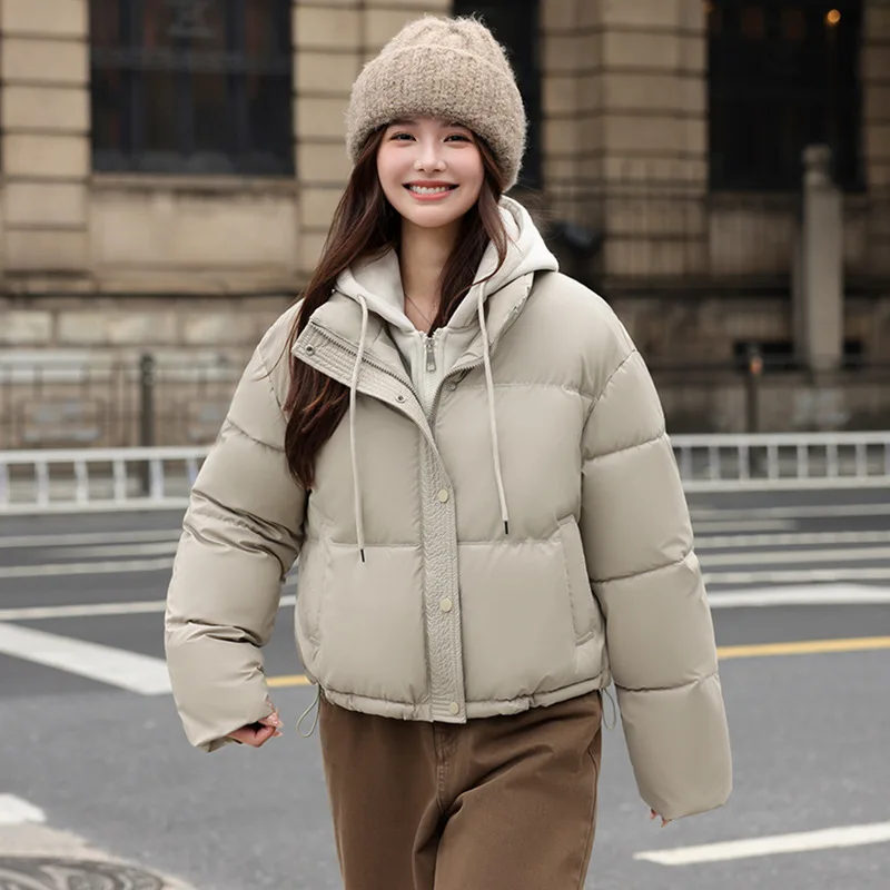 PinkyIsBlack Stitching Faux Leather Winter Jacket Women's Short 2025 New Fashion Thickened Warm Waterproof Cotton Padded Jacket