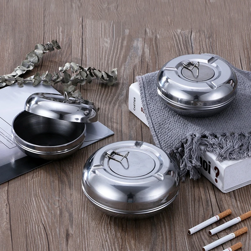 Stainless Steel Ashtray with Lid Detachable Outdoor Cigarettes Tray Holder for Home Bedroom Office Tabletop Decoration