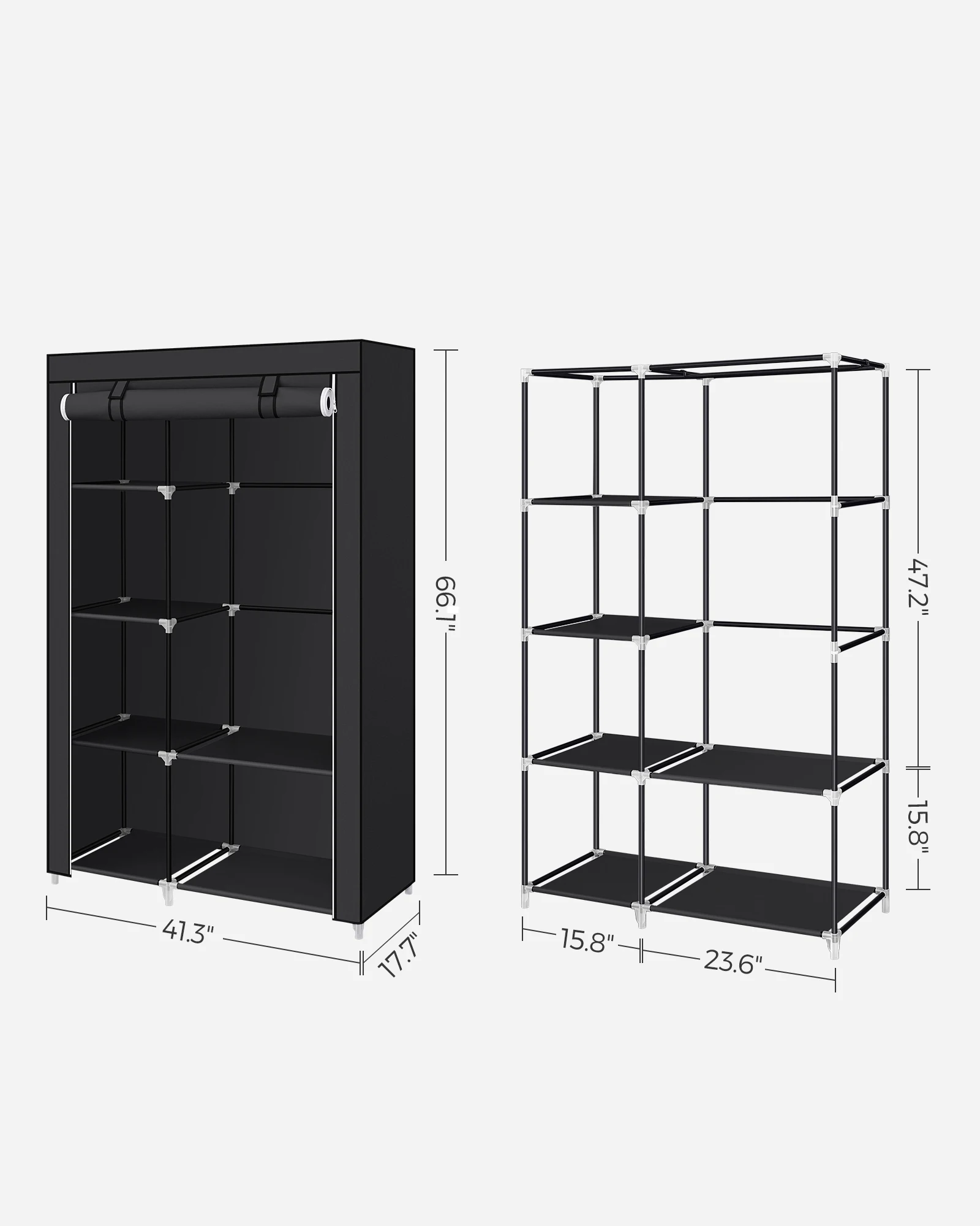 SONGMICS Fabric Wardrobe, Clothes Storage Organiser, 6 Shelves, 1 Hanging Rail, Metal Frame, for Bedroom, Dressing Room