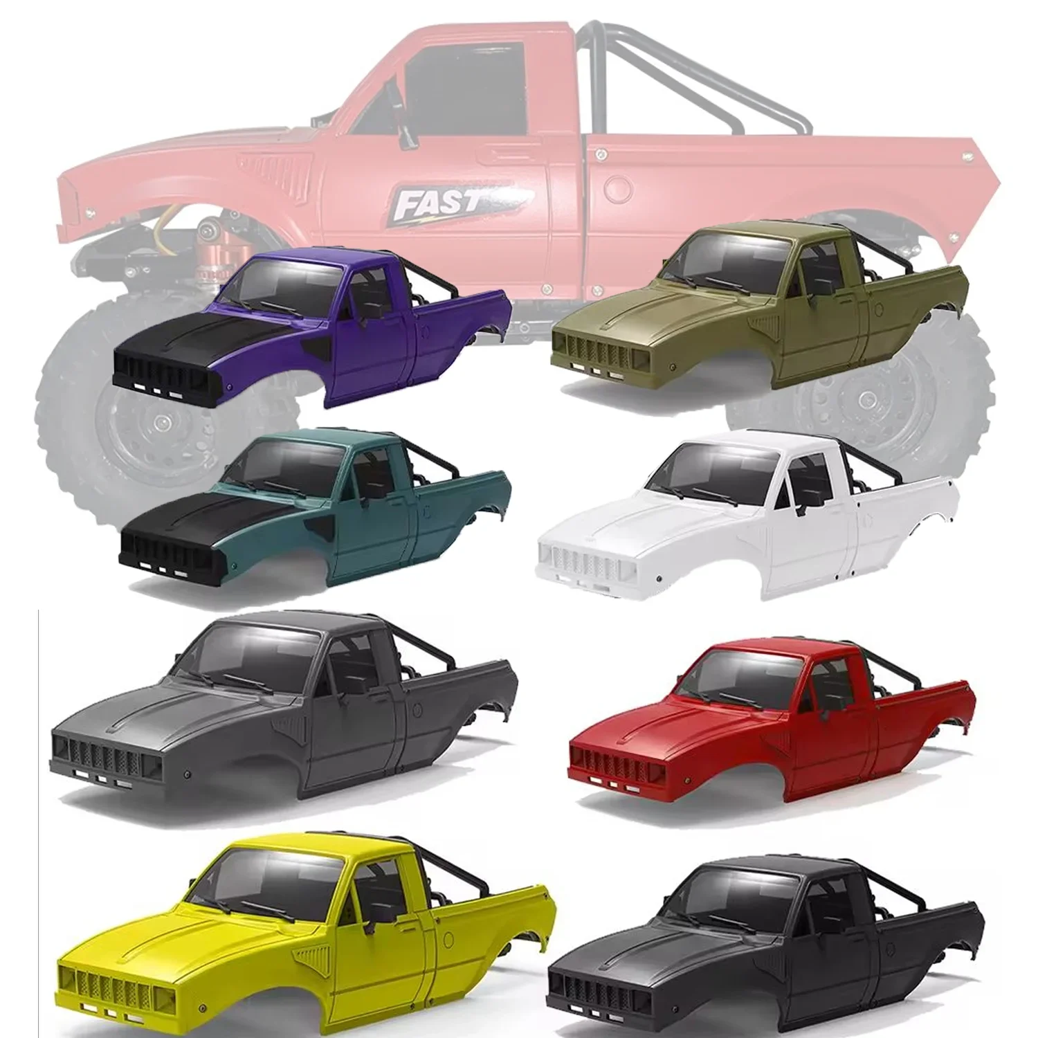 

133mm/5.20in Pickup Hard Body Shell with Bed Rack For 1/24 RC Crawler SCX24 C10 Bronco Jeep Wrangler Base Camp Upgrade Parts