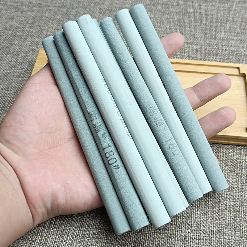 1Pcs 150X12MM 80-1200 Grit Oil Stone Green Silicon Carbide Sand Rod Abrasive Round Jade Knife Abrasives Silica Gel Abrasive Fine