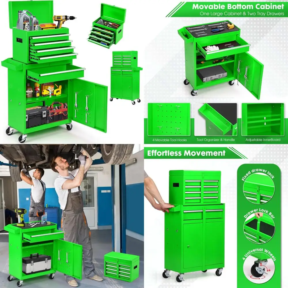 대형 롤링 공구함 5개의 서랍과 분리형 공구함 포함 작업장 보관용