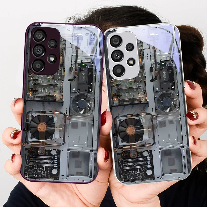 Gray Motherboard Fan For Samsung Galaxy S24 Plus S20 21 FE S23 Ultra S8 9 A70 72 73 50 51 52 53 Tempered Glass Phone Case