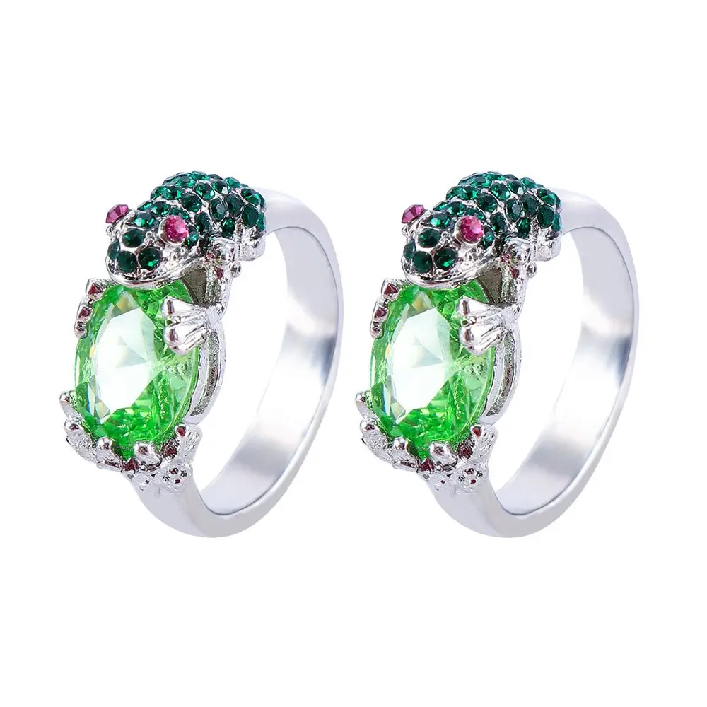 Women Men Crystal Finger Ring Rhinestone Charming Green Rich Frog Birthday Gift Accessories Wedding Party Jewelry